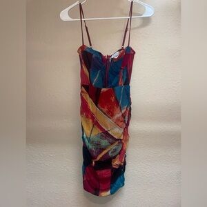 Sky to moon red colorful mesh spaghetti strap corset mini dress